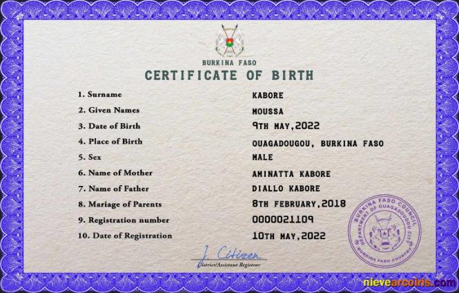 Burkina Faso vital record birth certificate